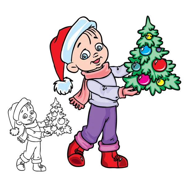 Christmas boy with a tree — Stock Vector